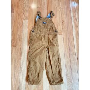 OshKosh Bgosh Toddler 4T Tan Canvas Plaid Flannel Lined Carpenter Overalls